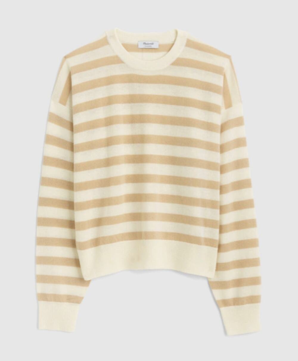 Madewell | NWT Crewneck Sweater in Cashmere Ivory Biscuit Stripe | Sz S